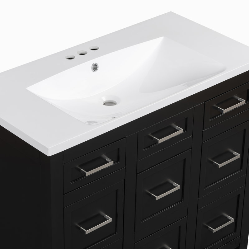 Meuble-lavabo 36 po avec lavabo intégré en résine, Noir, Argent