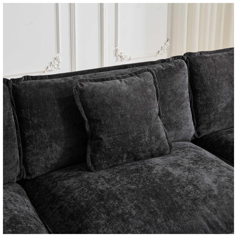 Cloud 35" W x 113.8" D x 33.1" H Chenille 3-Seat Modular Sectional Sofa, Black Chenille, 33.1" H x 113.8" W x 35" D