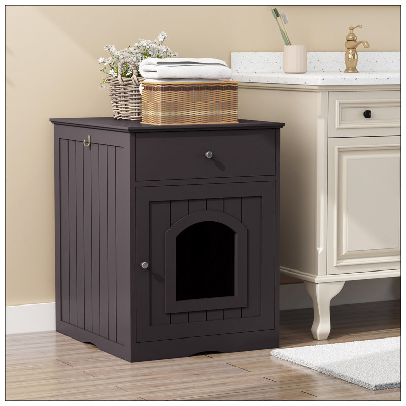 Enceinte en bois pour litière pour chat avec tiroir, table d'appoint et cage intérieure pour animal domestique