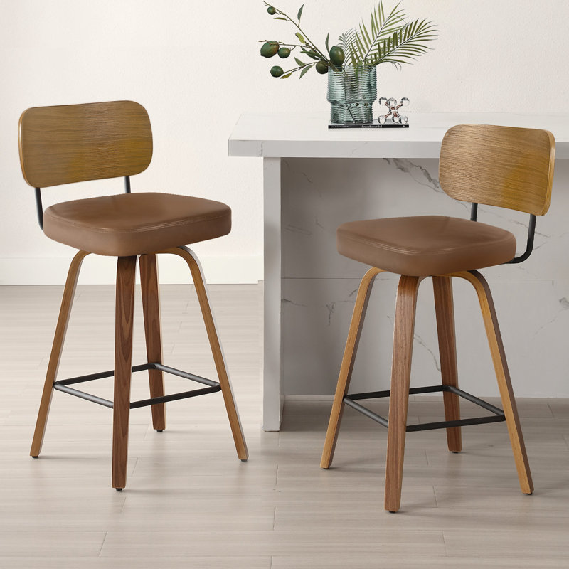 26" Swivel Upholstered Counter Height Bar Stool, Brown, 3