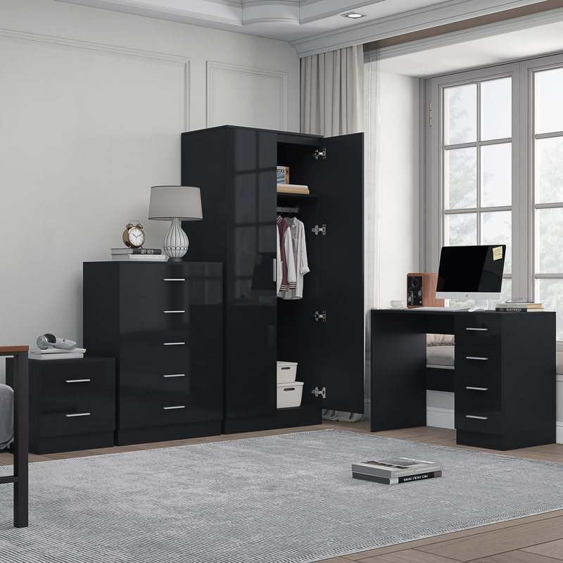 Eva Piece Bedroom Set, Black Gloss / Black Oak