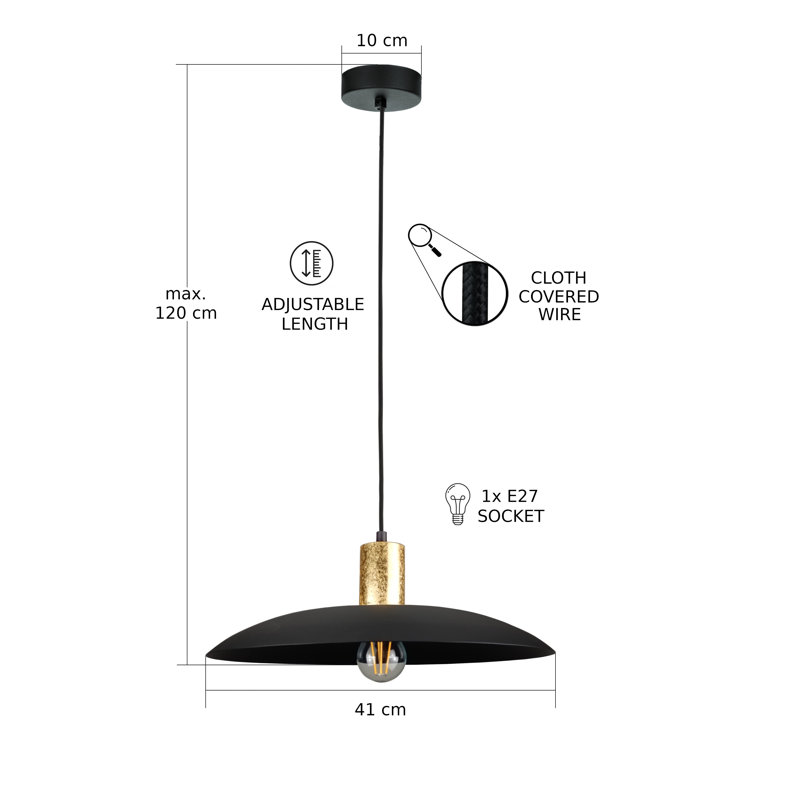1 - Light Matte Black Dome Pendant, Black