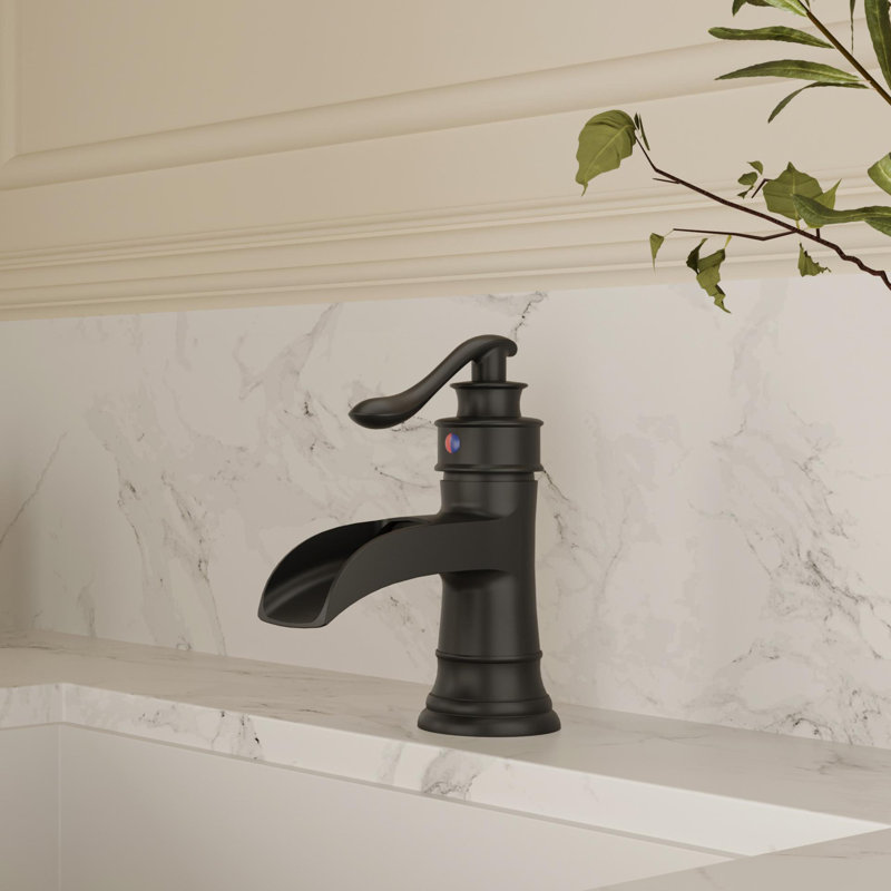 SoftStream Waterfall - noir mat, poignée simple avec bonde et plaque de pont, Noir mat