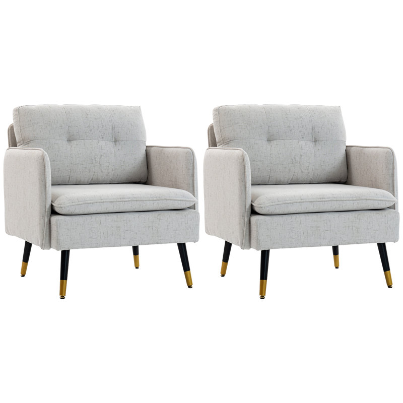Ensemble de 2 chaises d'appoint, fauteuils avec large siège de détente, pieds en acier