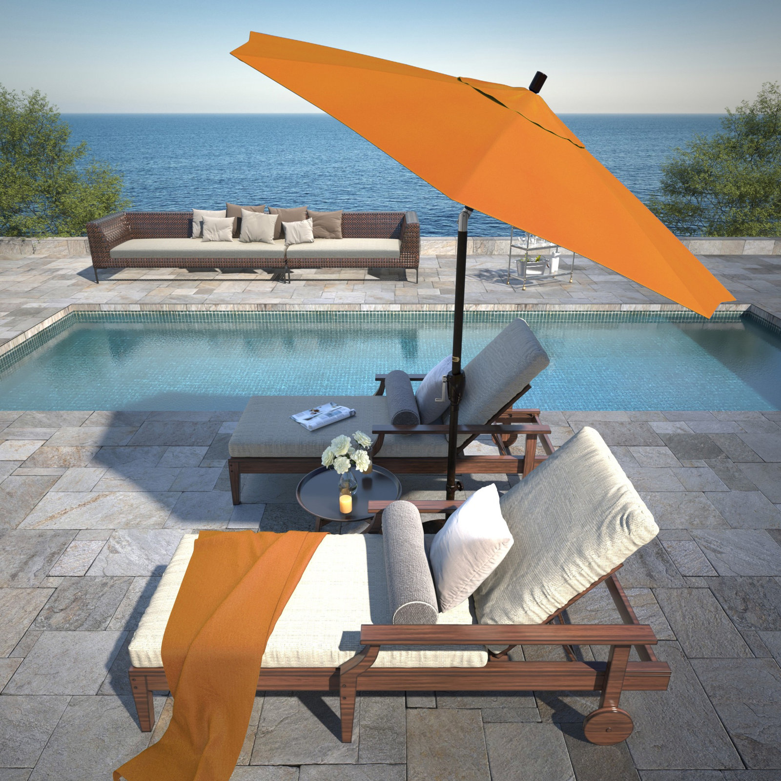 Lexia 7.5' Sunbrella® Umbrella, Canvas Tangerine Sunbrella® Canvas, Bronze