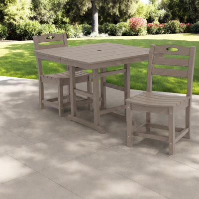 Compact Patio Dining Sets, Hdpe Wood Look Farmhouse Bistro For Patio