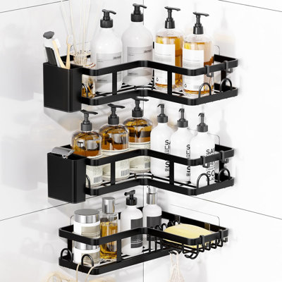 Lot de 3 étagères de coin pour douche, organisateur de douche antirouille, argent