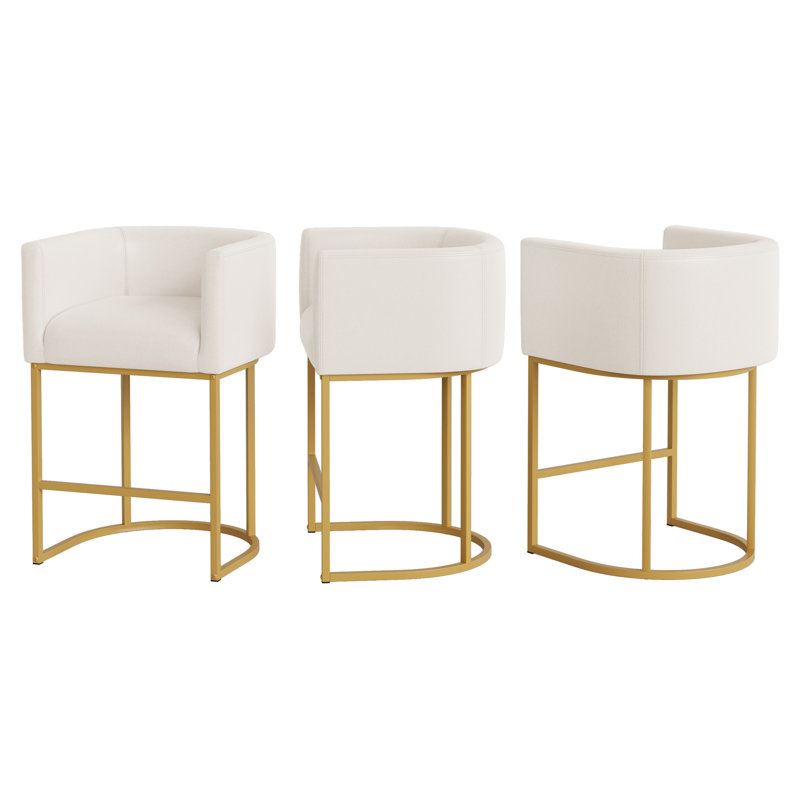 Upholstered Counter Stool, Beige Linen/ Gold Frame