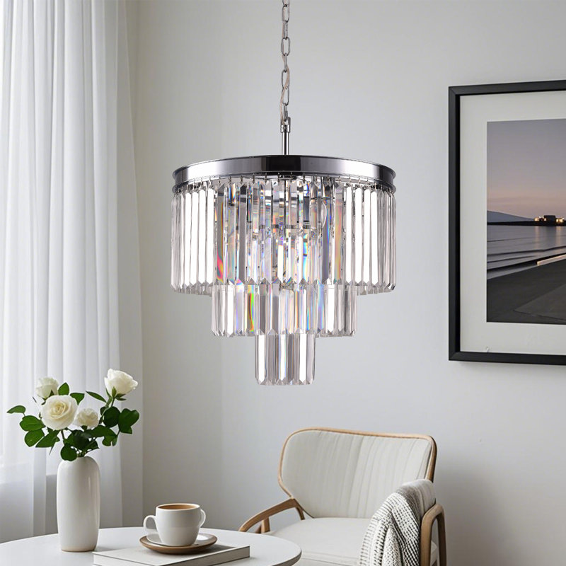 Hallum 19.7" W 7-Light Dimmable Tiered Chandelier, Chrome