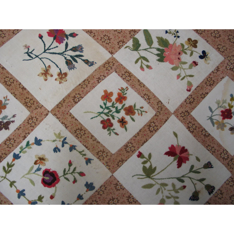 Tapis en laine et coton multicolore à courtepointe Antique