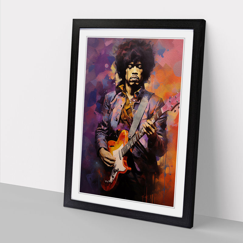 Jimi Hendrix Cubism - Framed Print, 64cm H x 46cm W x 2cm D, Black Framed