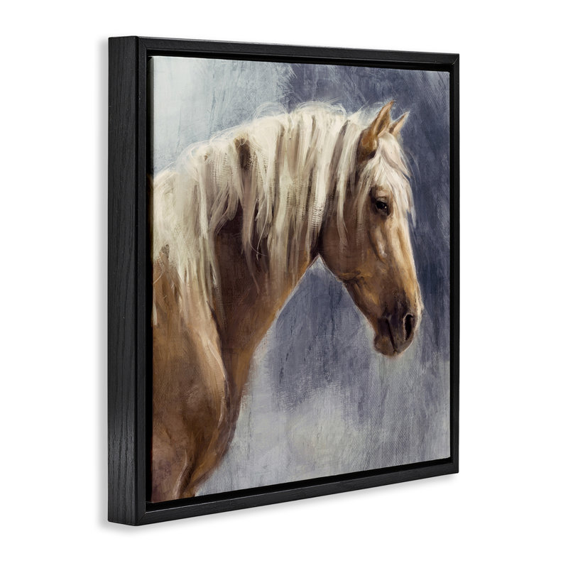 «Golden Boy Horse» par Nina Blue, Cadre flottant noir de jais, H 18 po x l 18 po