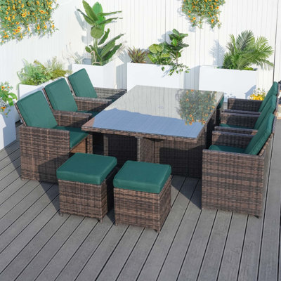 Amher 10 - Person Patio Dining Set Umbrella Hole Included Rectangular Table with Cushions Included