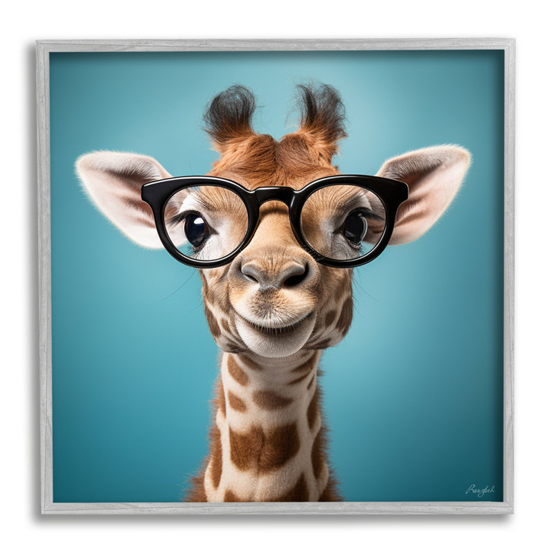 Girafe avec des lunettes sur bois, Estampe numérique Farmhouse, H 12 po x l 12 po x P 1,5 po
