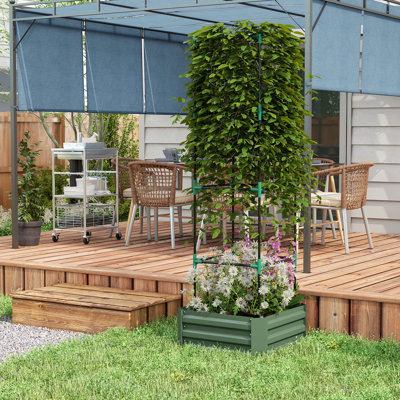 Jardin surélevé en acier galvanisé 24 po x 24 po x 11,43 po, avec treillis pour plantes de patio et fleurs, pot de fleurs pour l'extérieur, lit de jardin, plantes de 24 po x 11 po x 11,43 po, jardin, cour,