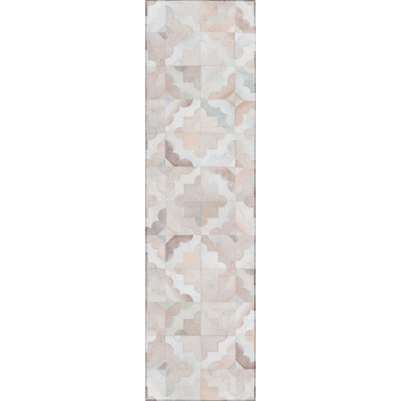 Tapis ivoire en chenille tissé à la machine Patchwork, Tapis de couloir 2 pi 3 po x 7 pi 6 po