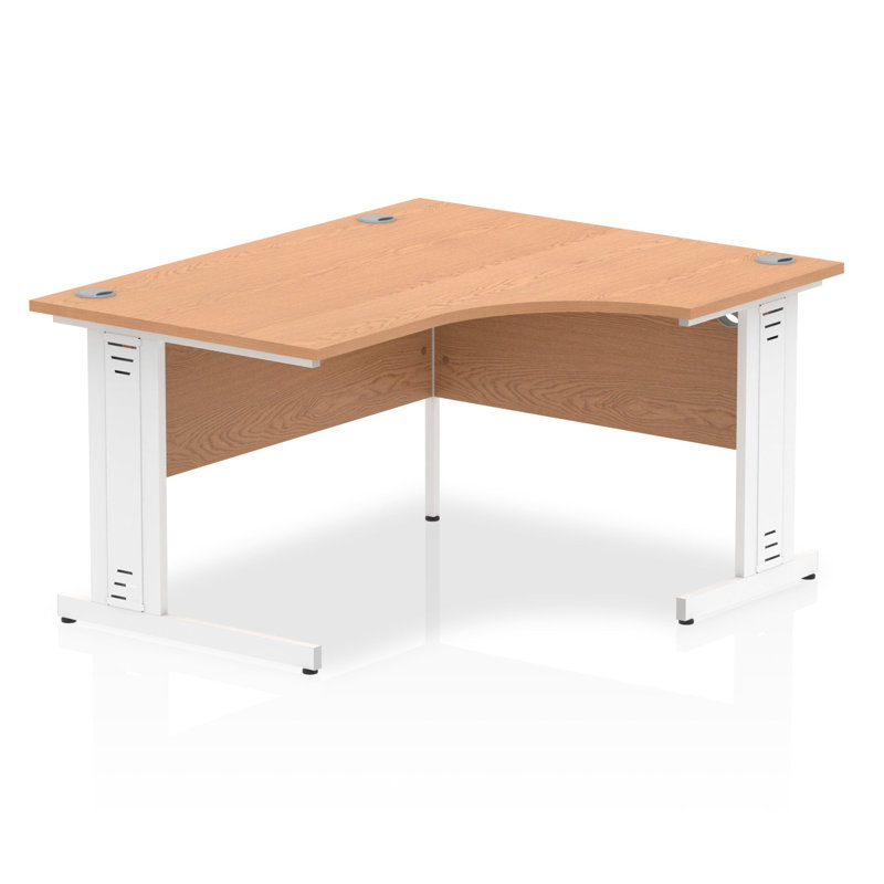 Impulse L-Shaped Metal Base Computer Desk, Oak