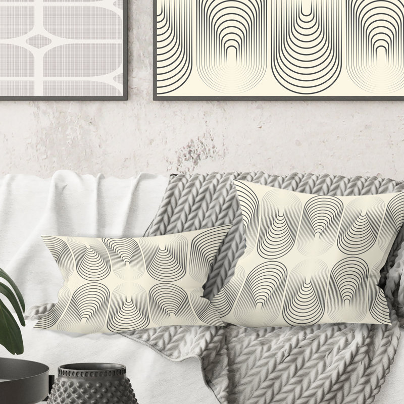 Coussin décoratif imprimé Mid-Century moderne à motif géométrique monochrome X