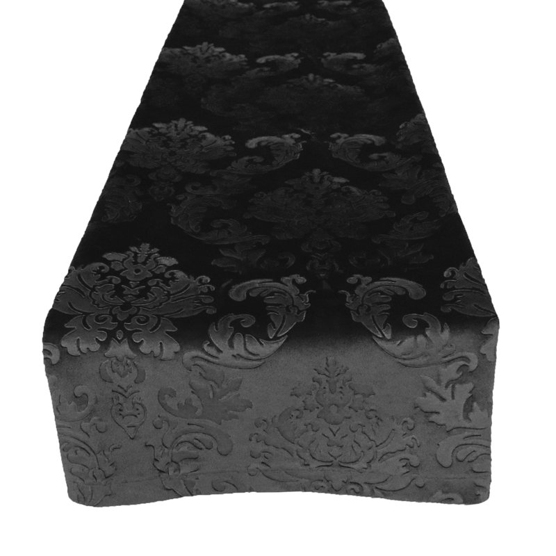 Chemin de table en velours, 12 po x 108 po, Noir
