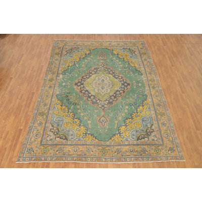 Tapis traditionnel rétro vert 10 x 13