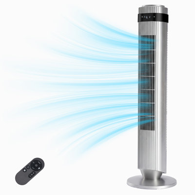 Ventilateur tour avec 4 modes et 5 vitesses, mode veille silencieux de 28 dB, oscillation à 64 °, conception sécuritaire et lumière DEL ambiante