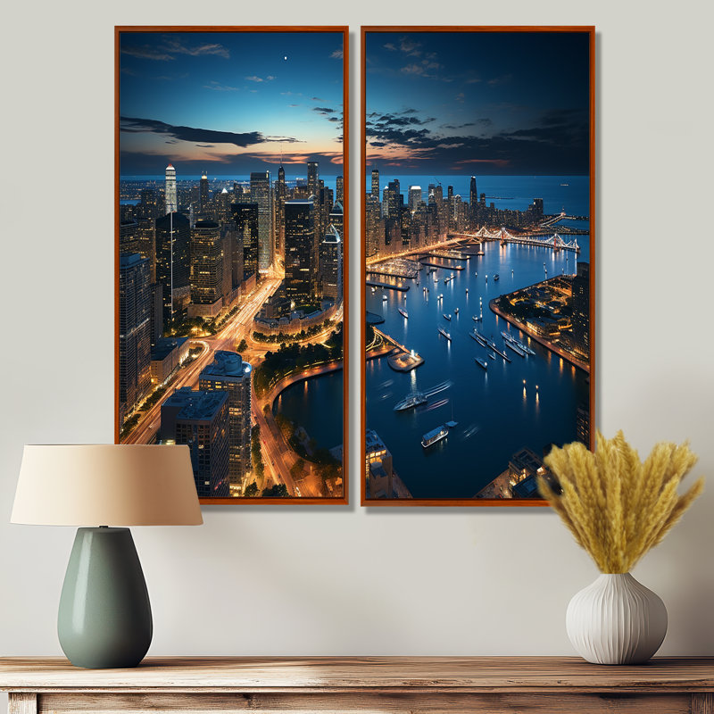 Chicago, beau paysage urbain I - ensemble d'art mural industriel de 2, H 20 po x l 24 po, Brun