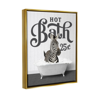 "Vintage Hot Bath", art mural encadré sur toile flottante avec lettres et lignes
