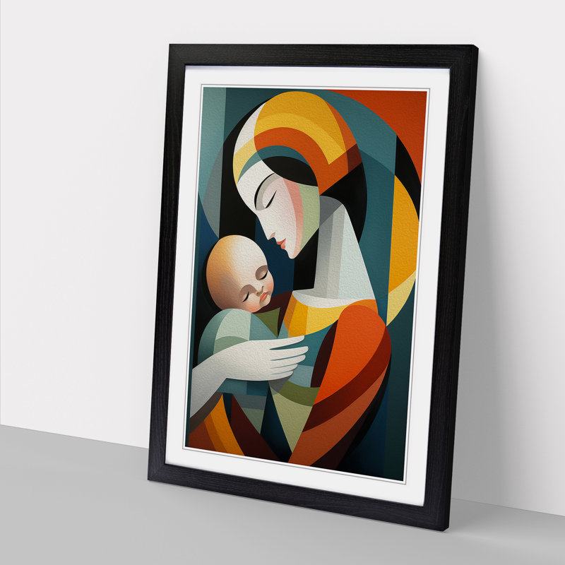 XYZ-FRM-V1223-4559 Mother and Baby Constructivism No.2 1 Piece Single Picture Frame Wall Art, 64cm H x 46cm W x 2cm D, Black