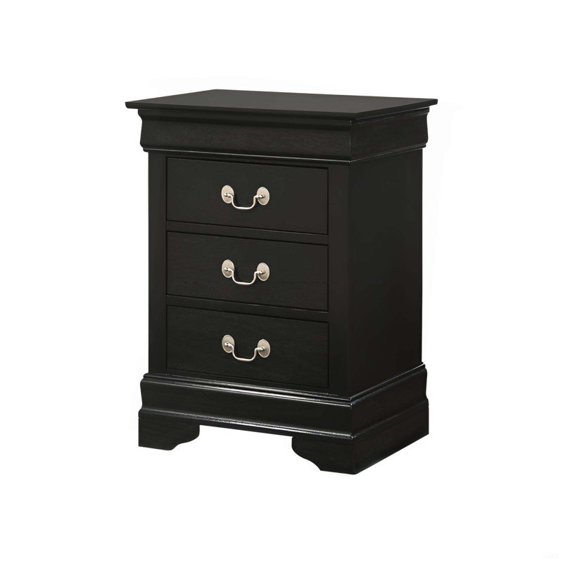 Table de chevet traditionnelle avec tiroirs, Noir