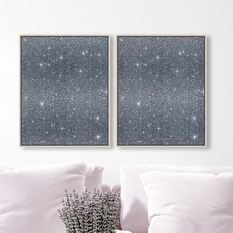 Deep Blue Set Canvas Abstract Print by Oliver Gal, Black Frame, 16 x 20, 17"H x 21"W, Silver Floater Frame