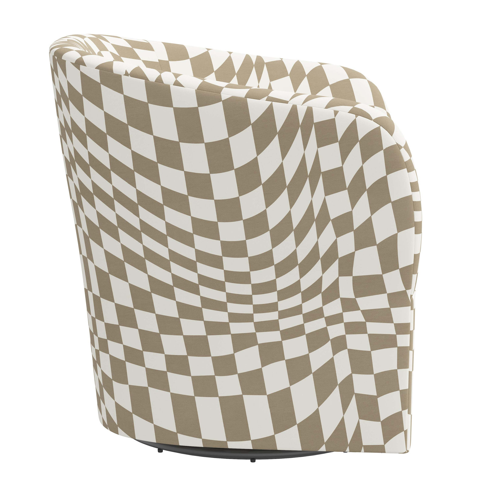Lesia Upholstered Swivel Barrel Chair, Groovy Tan Checkered