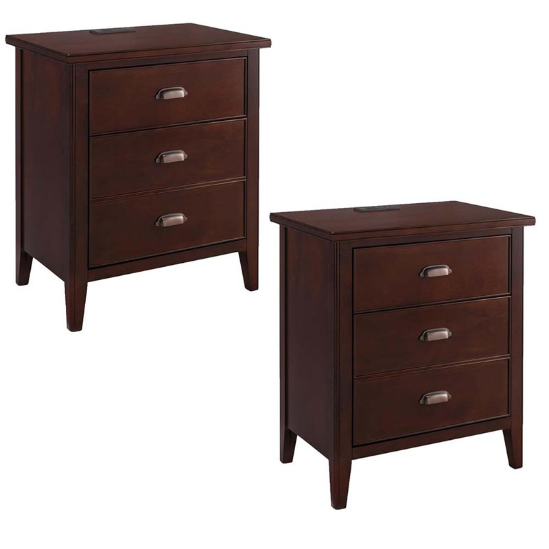 With Drawer, Door With USB-C Fast Charging Station And AC/USB Outlet, 2-Pack, Chocolate Cherry