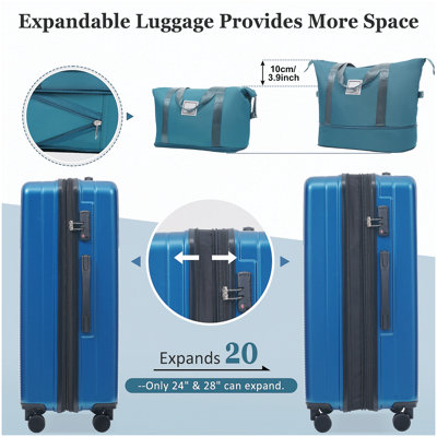 Ensemble de valises 5 pièces avec valise semi-ouverte à roulettes semi-ouvertes avec roulette double, bagage de voyage léger avec port USB, serrures TSA