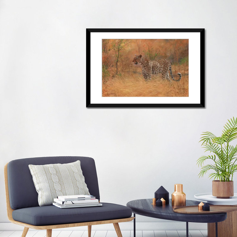 «Leopard in Forest», impression sur toile, Papier d'art encadré noir, Blanc, H 24 po x l 32 po x P 1 po