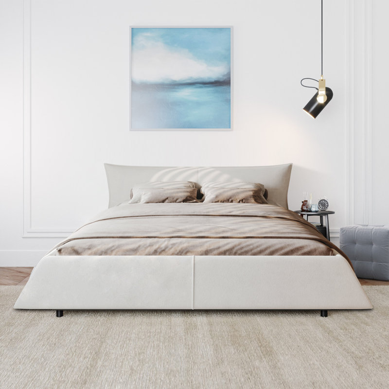 Lit plateforme tapissier très grand Hambeldon, Crème
