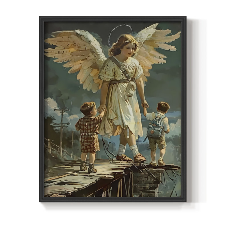 Religious Series CDXLIV, reproduction encadrée - bois massif, H 11 po x l 9 po, Noir, noir, noir, noir