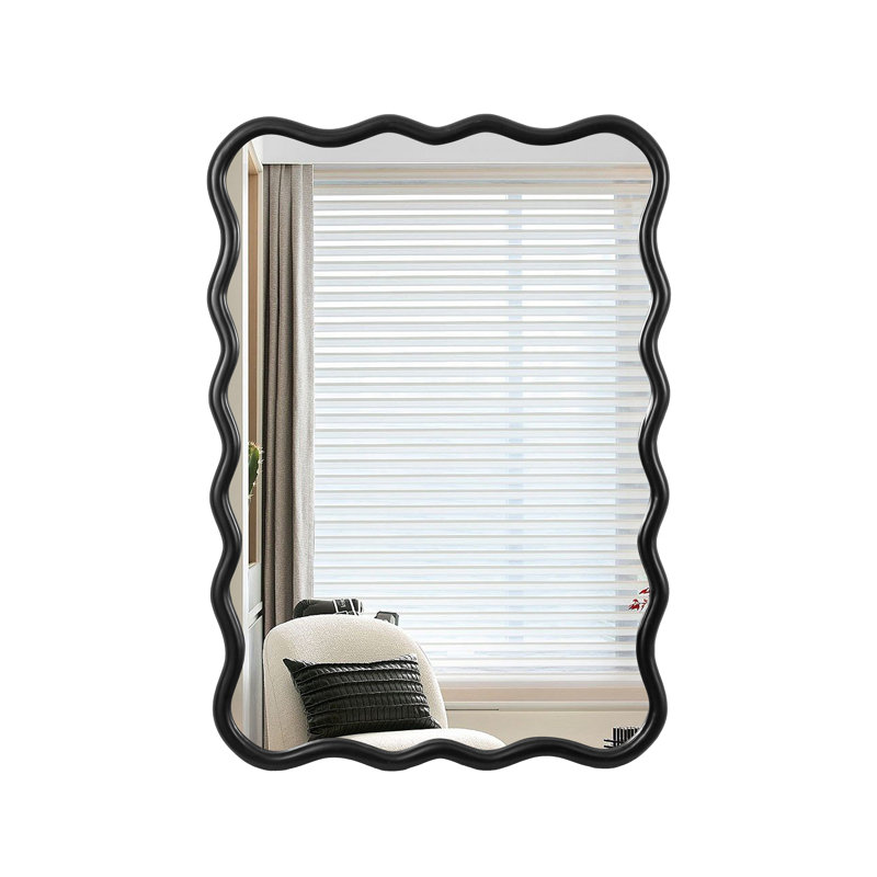 Black Solid Wood Wavy Rectangular Wall Mirror