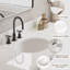 Comptoir de meuble-lavabo en quartz blanc pur 43 po Ariel avec rebord à onglet épais de 1,5 po avec lavabo simple ovale décalé à droite et dosseret inclus