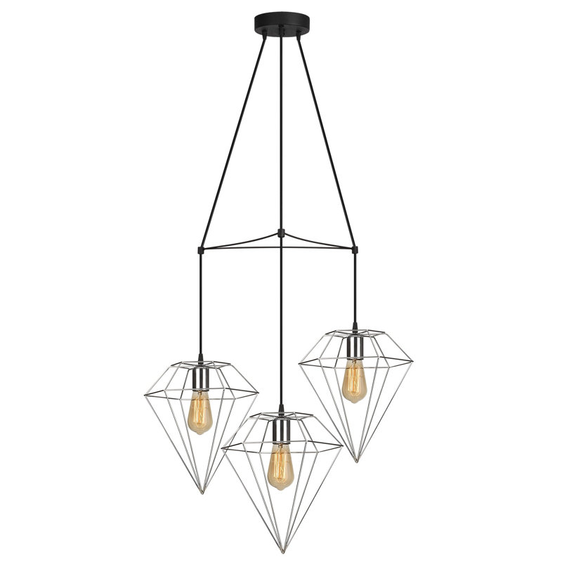 Luminaire suspendu géométrique à 3 lumières Linda, Argent