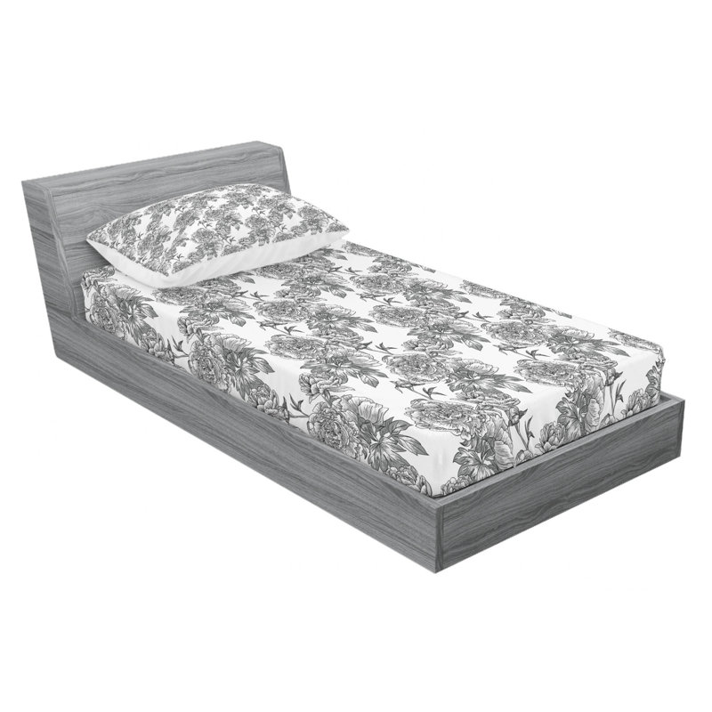 Microfiber Floral Sheet Set, Twin Sheet Set with Fitted Sheet