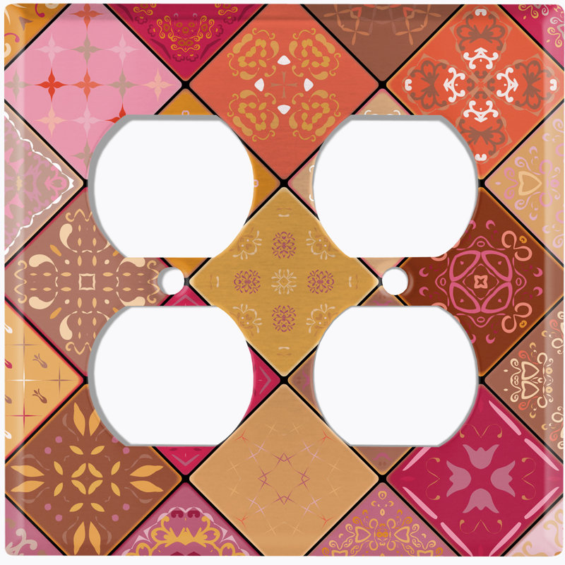 Patterned 2 - Gang Standard Wall Plate, Orange/Red