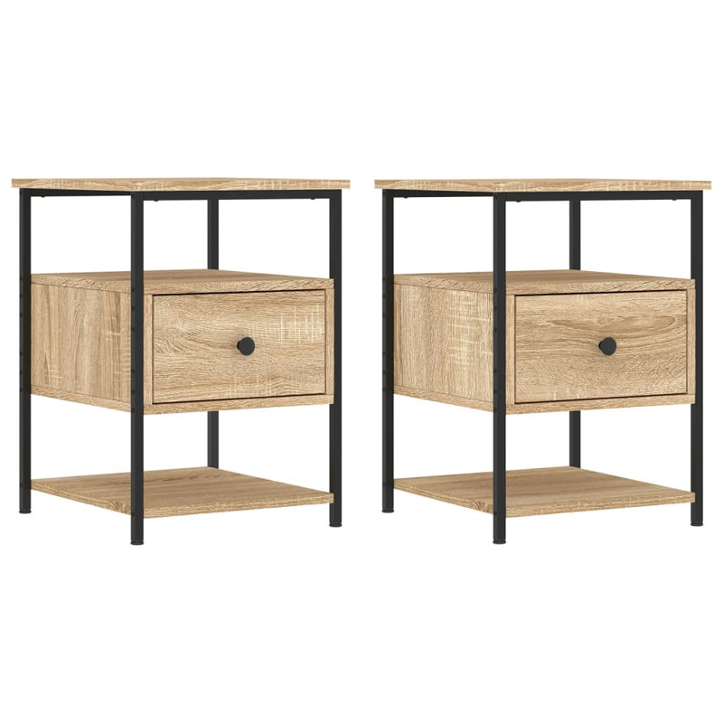 Agshin 40cm W Iron Bedside Table, Set of 2, Sonoma Oak