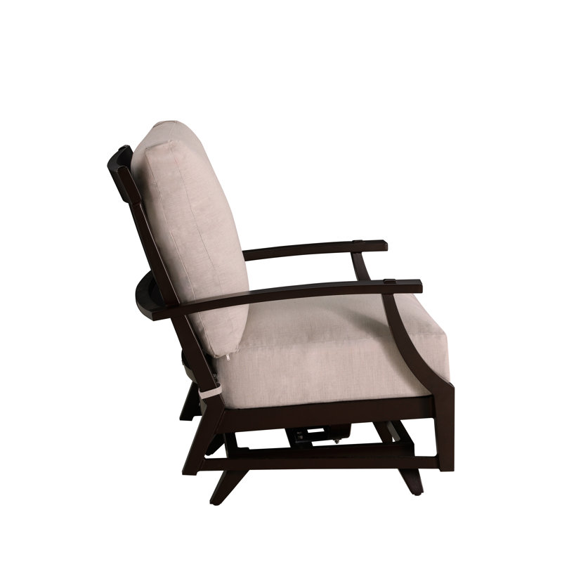 Croquet Patio Chair with Cushions, No Welt + Standard Fill, Cabana Stripe Midnight, Mahogany