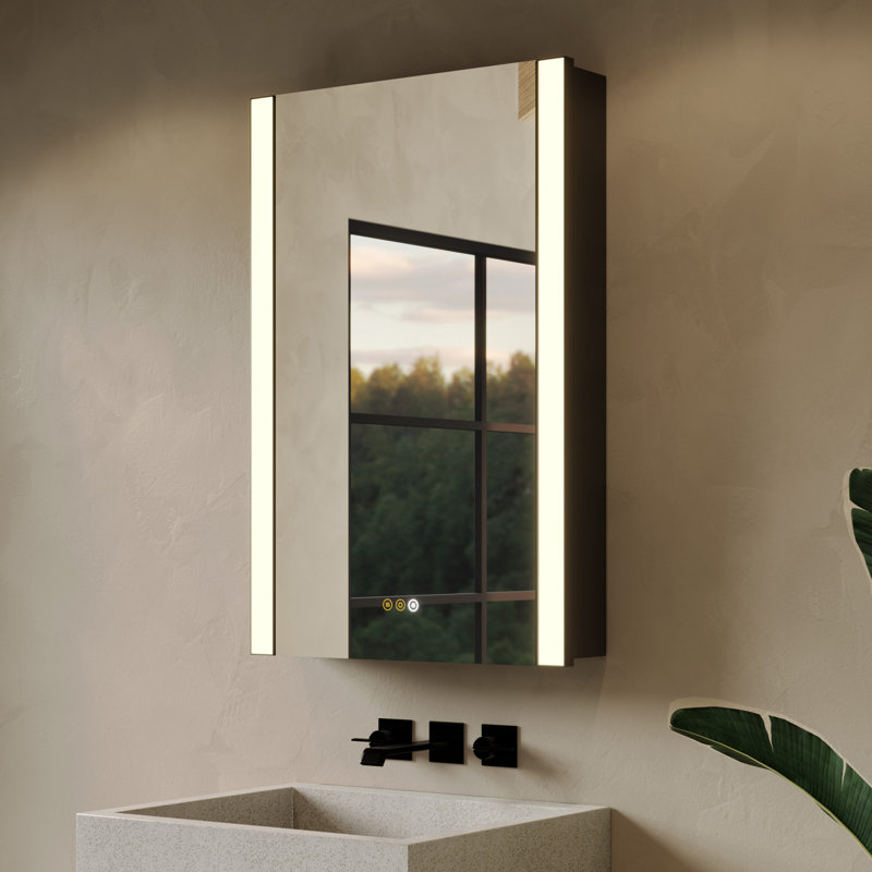 24”Wx36”H Modern LED Medicine Cabinet with Mirror, Anti-Fog, Outlets & Adjustable Shelves, 36" H x 24" W x 5" D, Matte Black