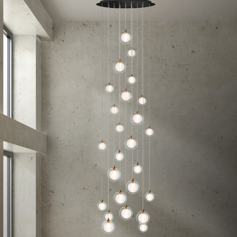 Luminaire suspendu sphérique 25 lumières Reflection Twigs, Noir, H 120 po x l 26 po x P 26 po, Transparent / miel