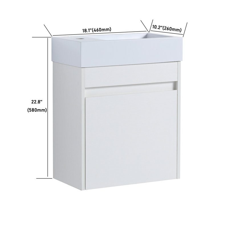 Meuble-lavabo mural 18 po avec lavabo en résine, Grain droit blanc