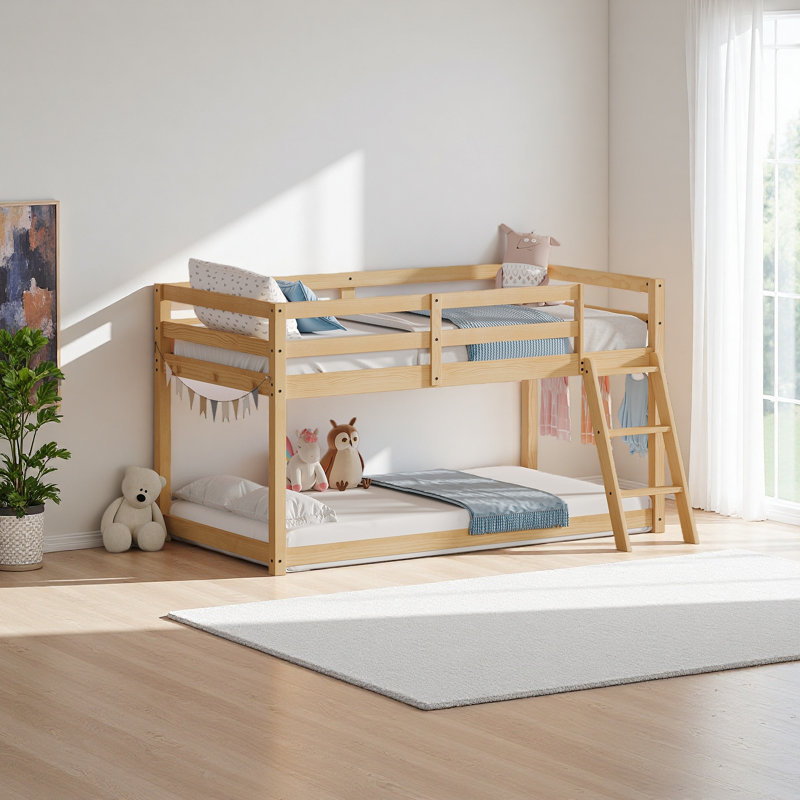 Lit mezzanine simple pour lit d'enfant - convertible en lit superposé, cadre de lit moderne en bois massif avec éclairage à DEL
