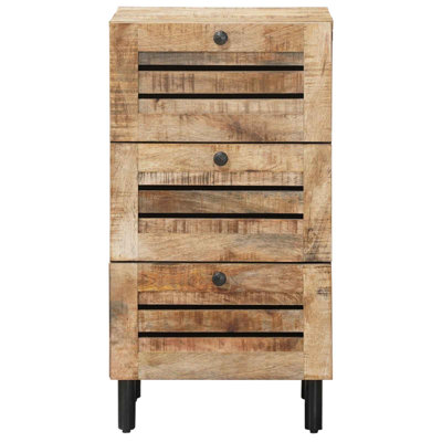  Storage Cabinets with Drawer Natural Solid Mango Wood Media Living Room