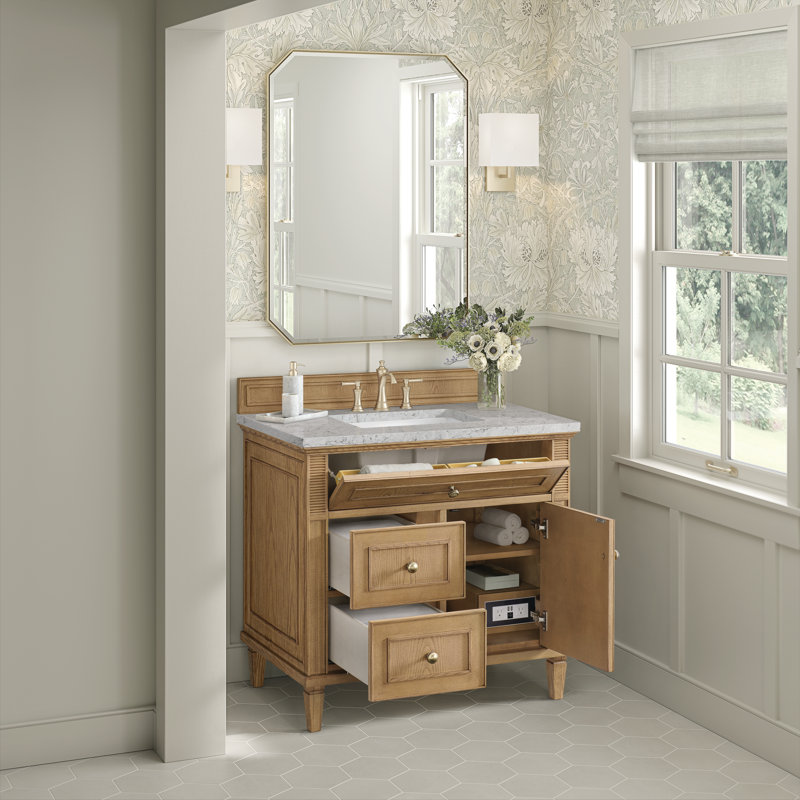 Lorelai 36'' Single Bathroom Vanity with Top, Light Natural Oak, Eternal Jasmine Pearl, 8" Widespread