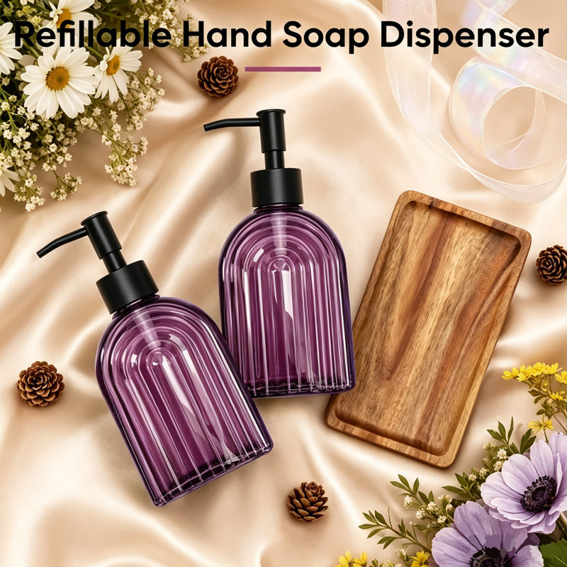 Distributeur de savon en verre texturé 13,5 oz liq. Vintage Arch, mauve